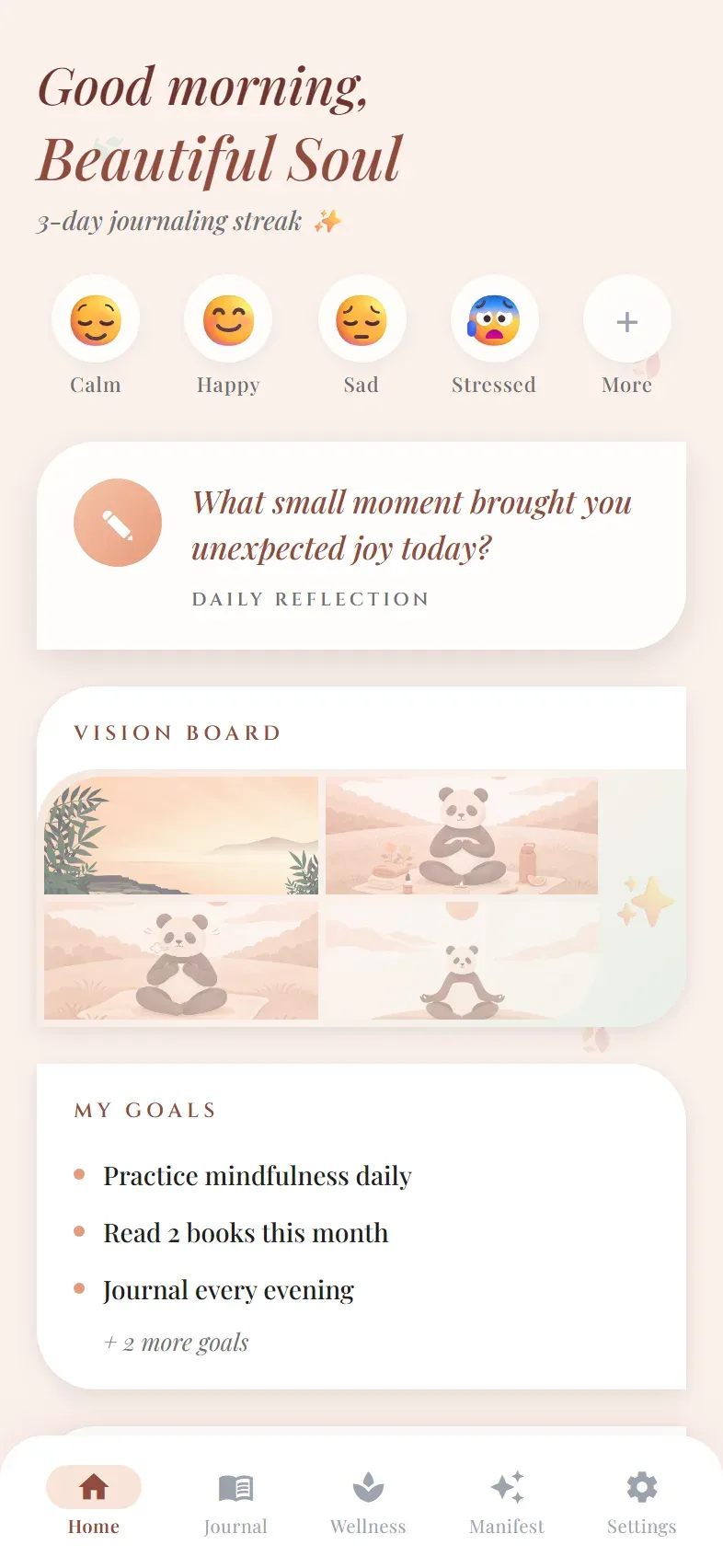 The Let it be… home screen — a gentle daily check-in and prompt