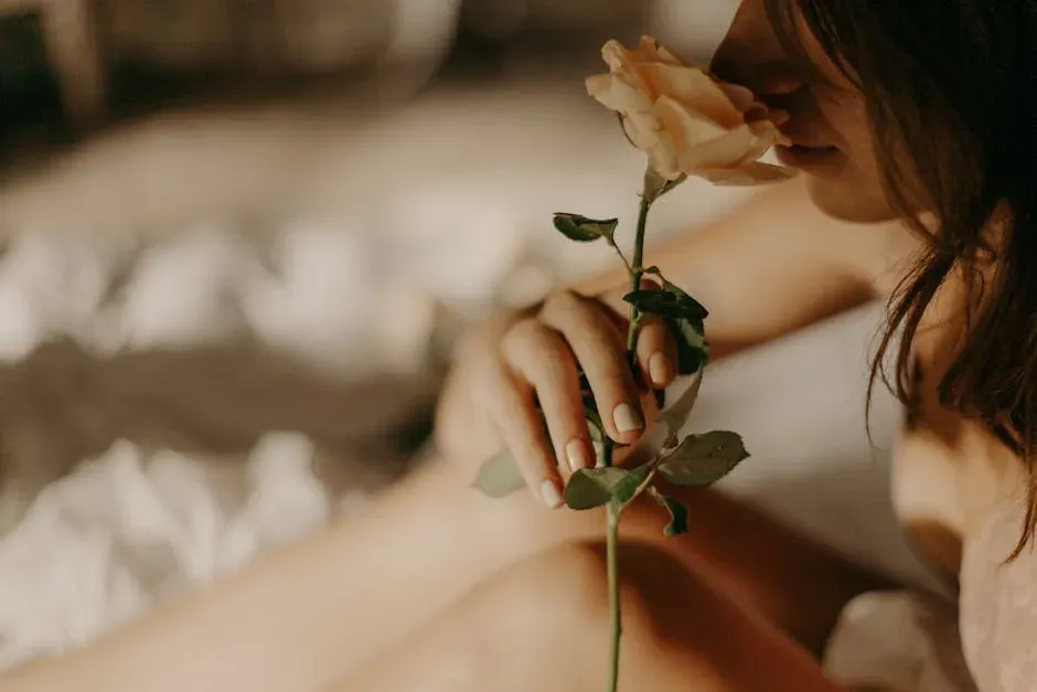 Hands cradling a single rose in warm light
